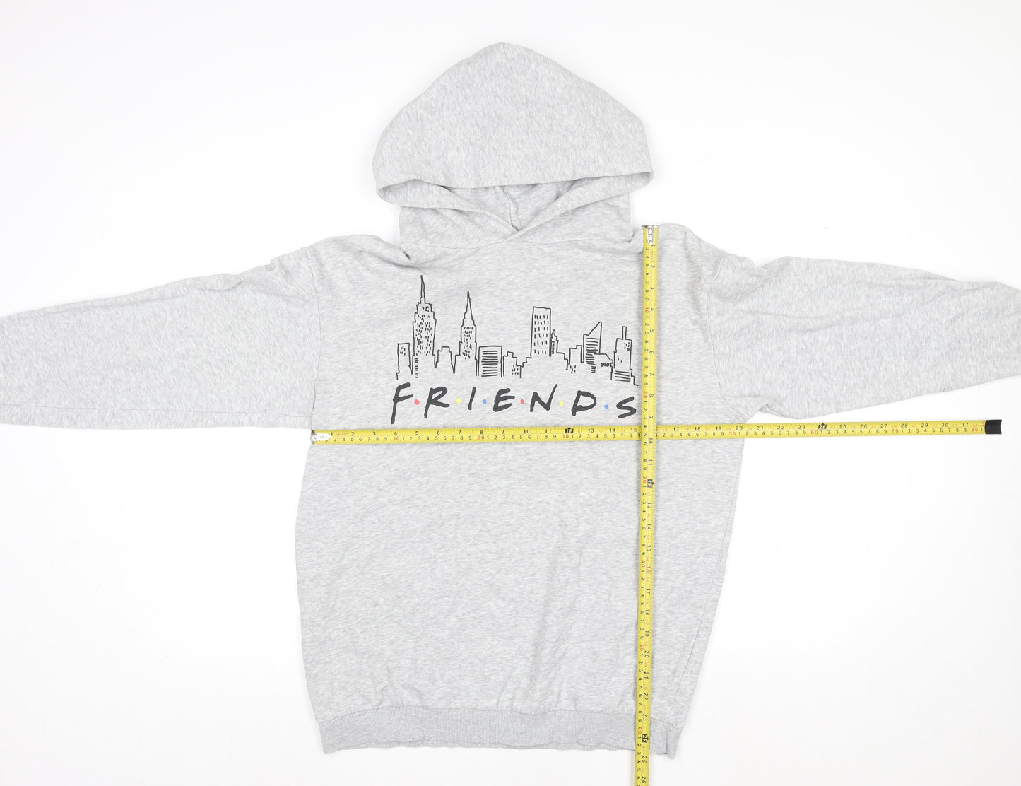H&M Girls Grey Friends Pullover Hoodie 13-14 Years Regular Fit
