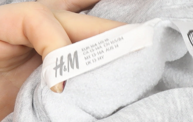 H&M Girls Grey Friends Pullover Hoodie 13-14 Years Regular Fit