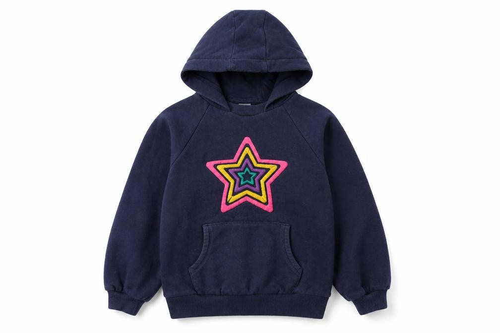 Front view of Next girls’ blue star embroidered pullover hoodie 9 years cotton blend
