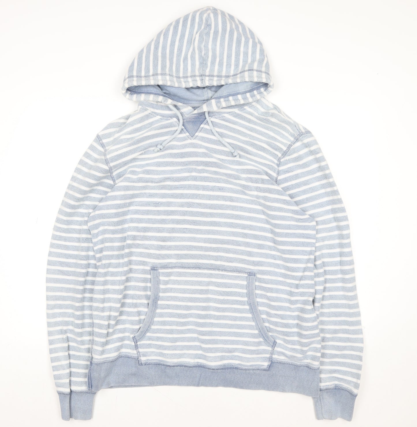 FatFace Women Blue Striped Hoodie XL 100% Cotton Indigo Dye Casual