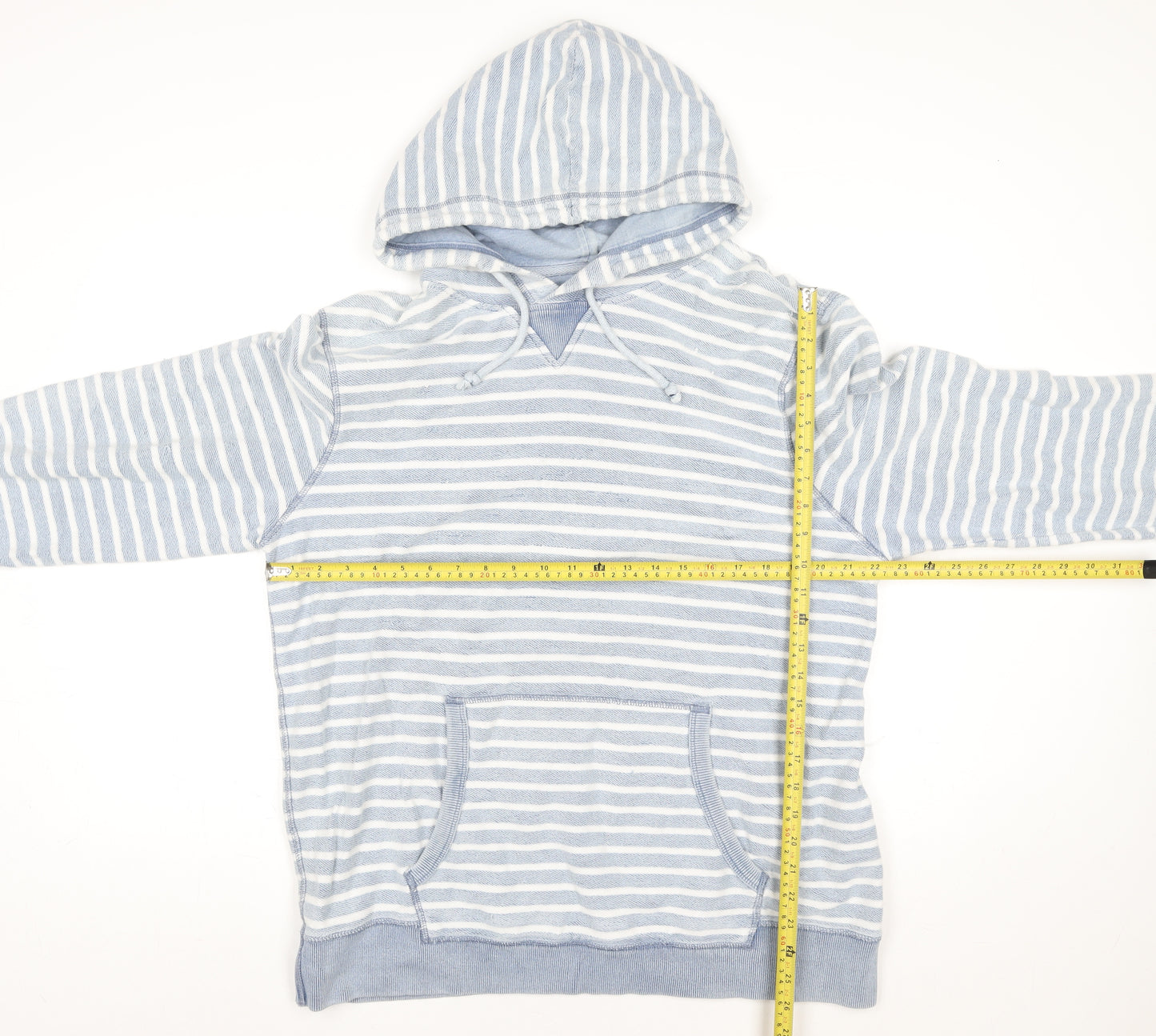 FatFace Women Blue Striped Hoodie XL 100% Cotton Indigo Dye Casual