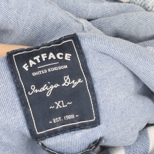 FatFace Women Blue Striped Hoodie XL 100% Cotton Indigo Dye Casual