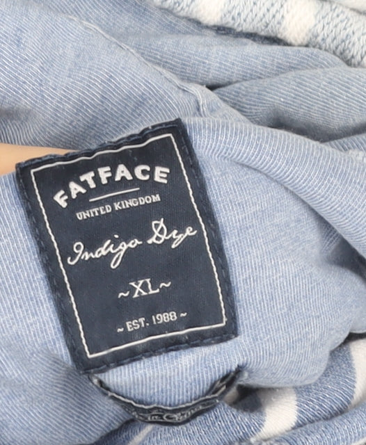 FatFace Women Blue Striped Hoodie XL 100% Cotton Indigo Dye Casual
