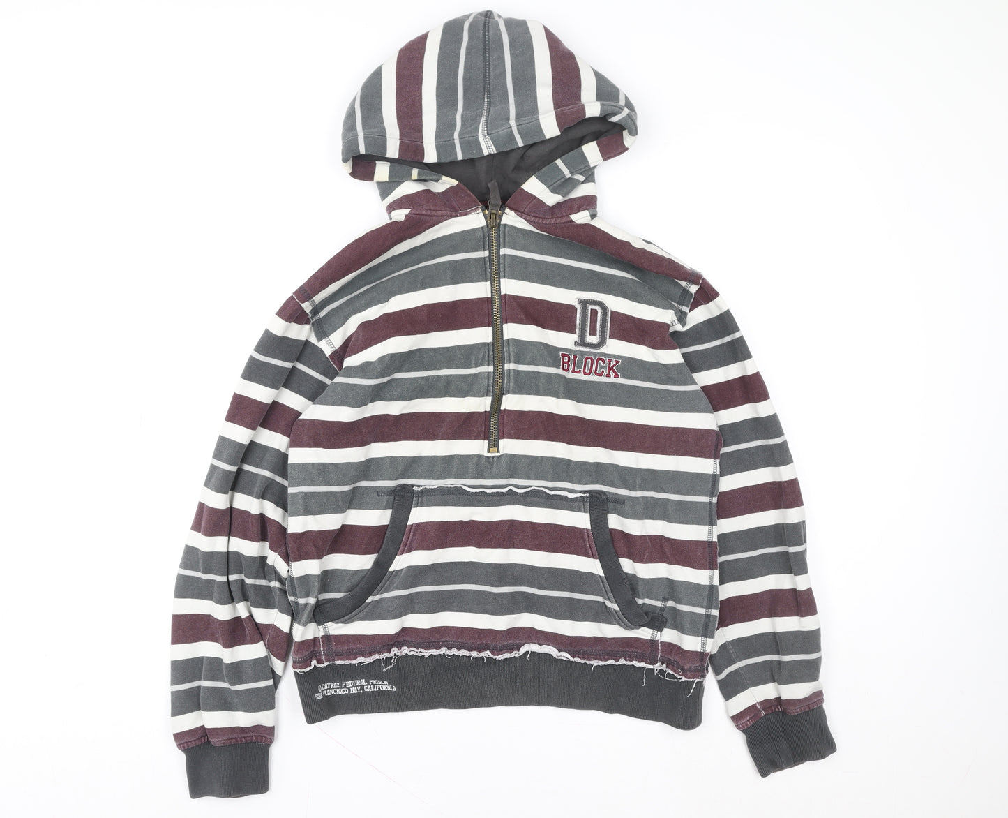 Okey-Kool Women Grey Burgundy Stripe Hoodie Size 16 Half Zip Casual