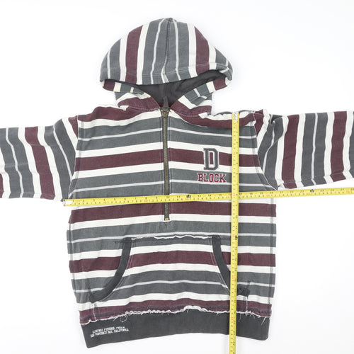Okey-Kool Women Grey Burgundy Stripe Hoodie Size 16 Half Zip Casual