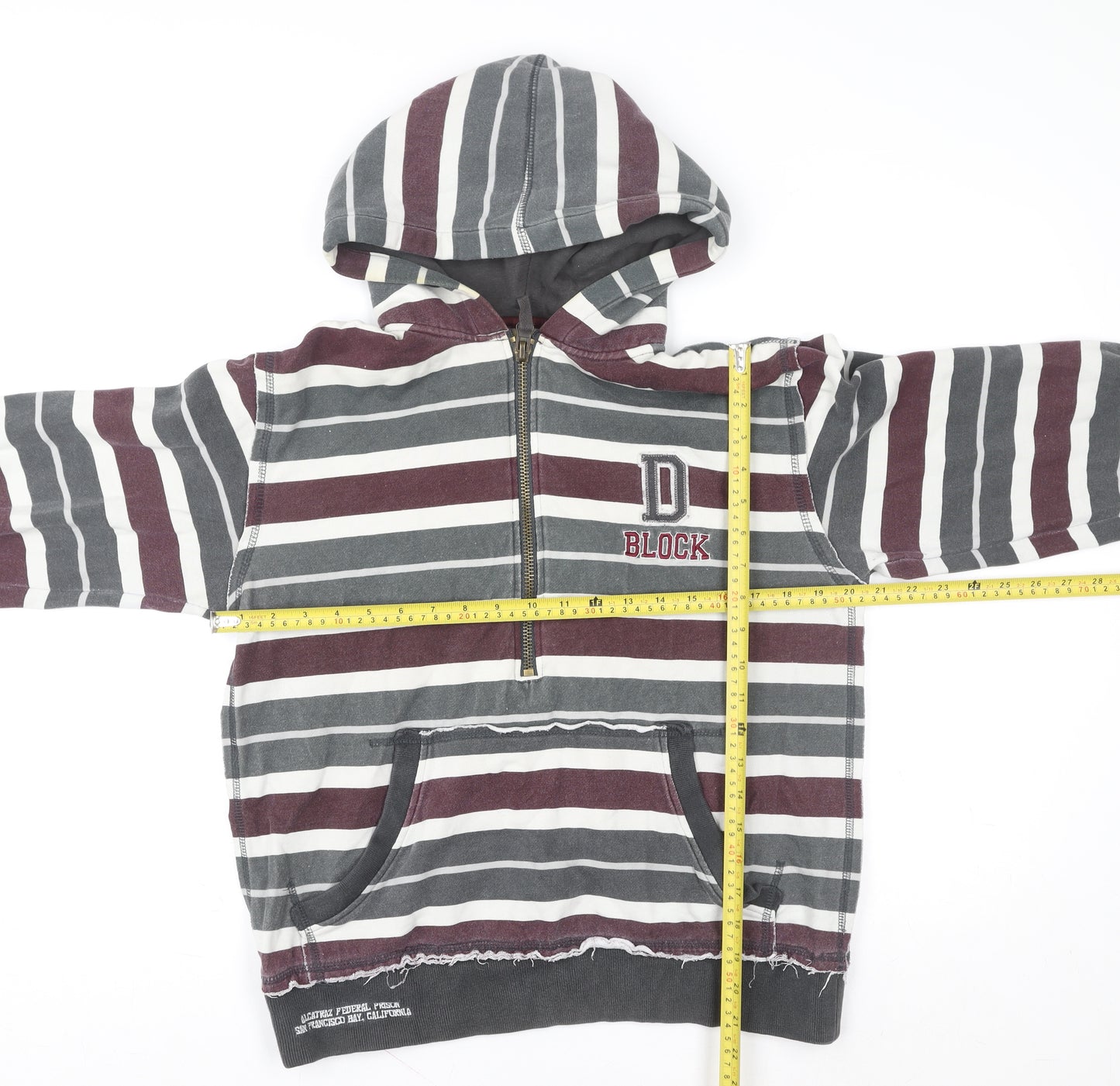Okey-Kool Women Grey Burgundy Stripe Hoodie Size 16 Half Zip Casual