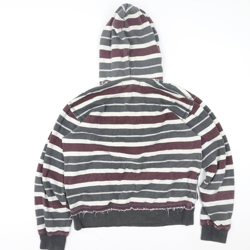 Okey-Kool Women Grey Burgundy Stripe Hoodie Size 16 Half Zip Casual