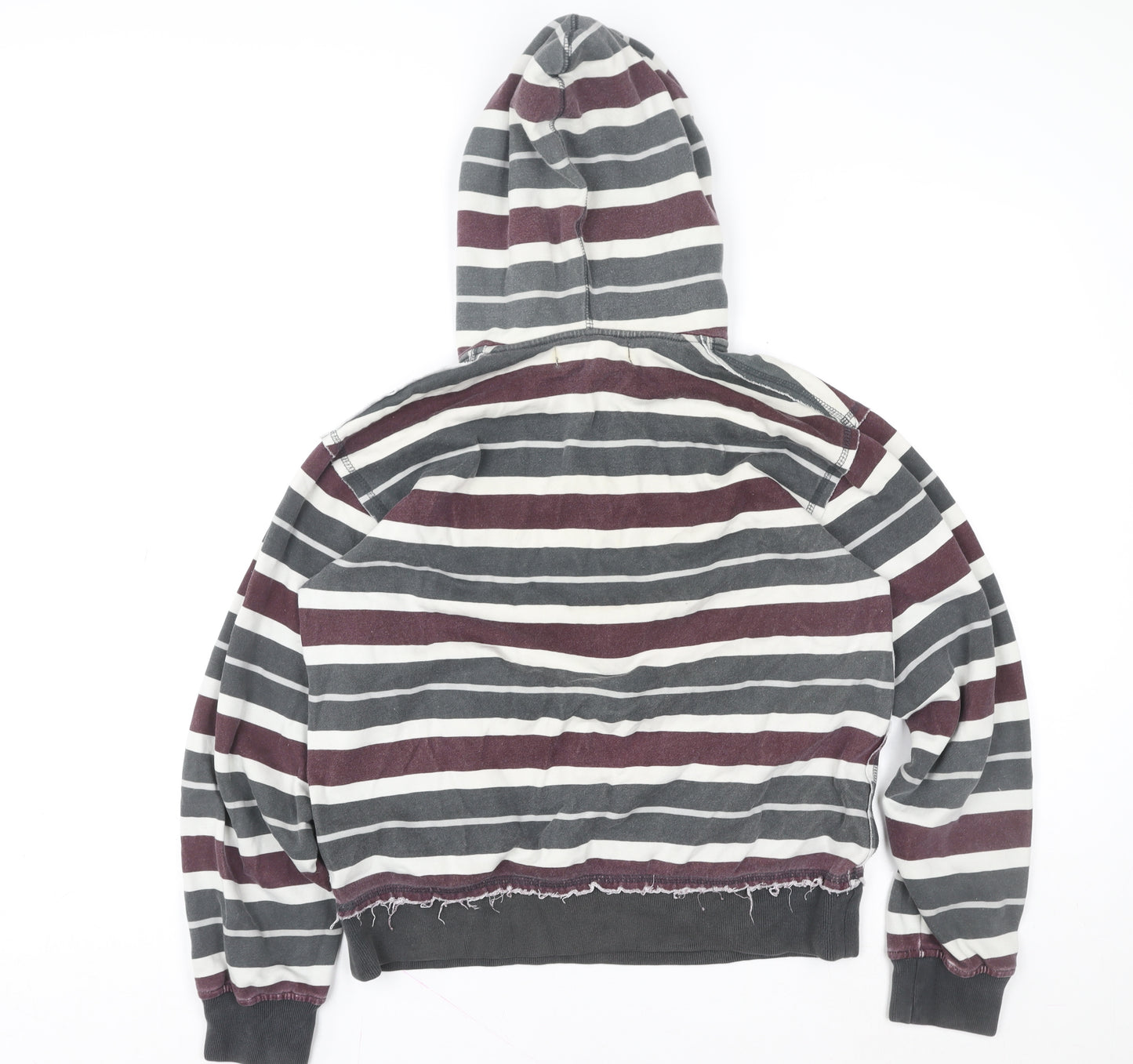 Okey-Kool Women Grey Burgundy Stripe Hoodie Size 16 Half Zip Casual