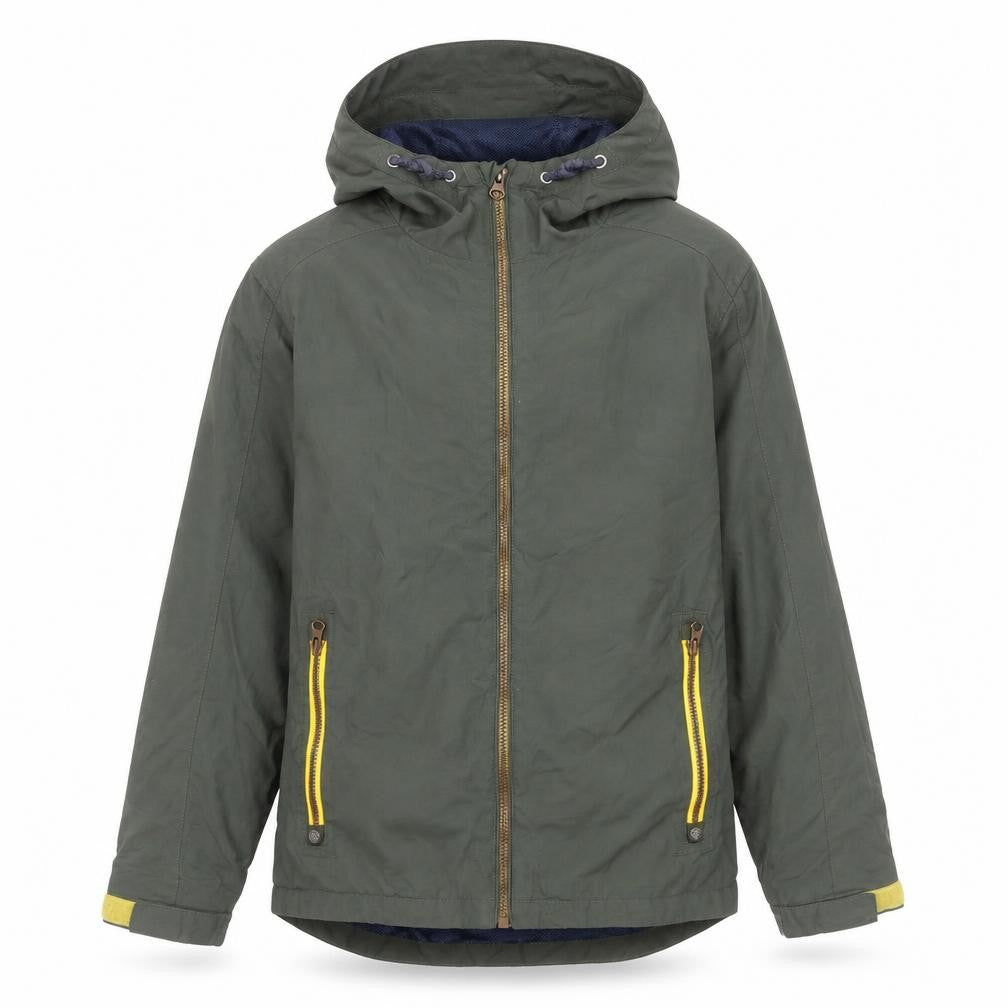 Front view of Next boys’ green hooded windbreaker jacket 9 years lightweight nylon