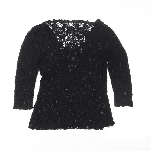 Marks and Spencer Women’s Black Lace Slim Fit V-Neck Blouse Size 12
