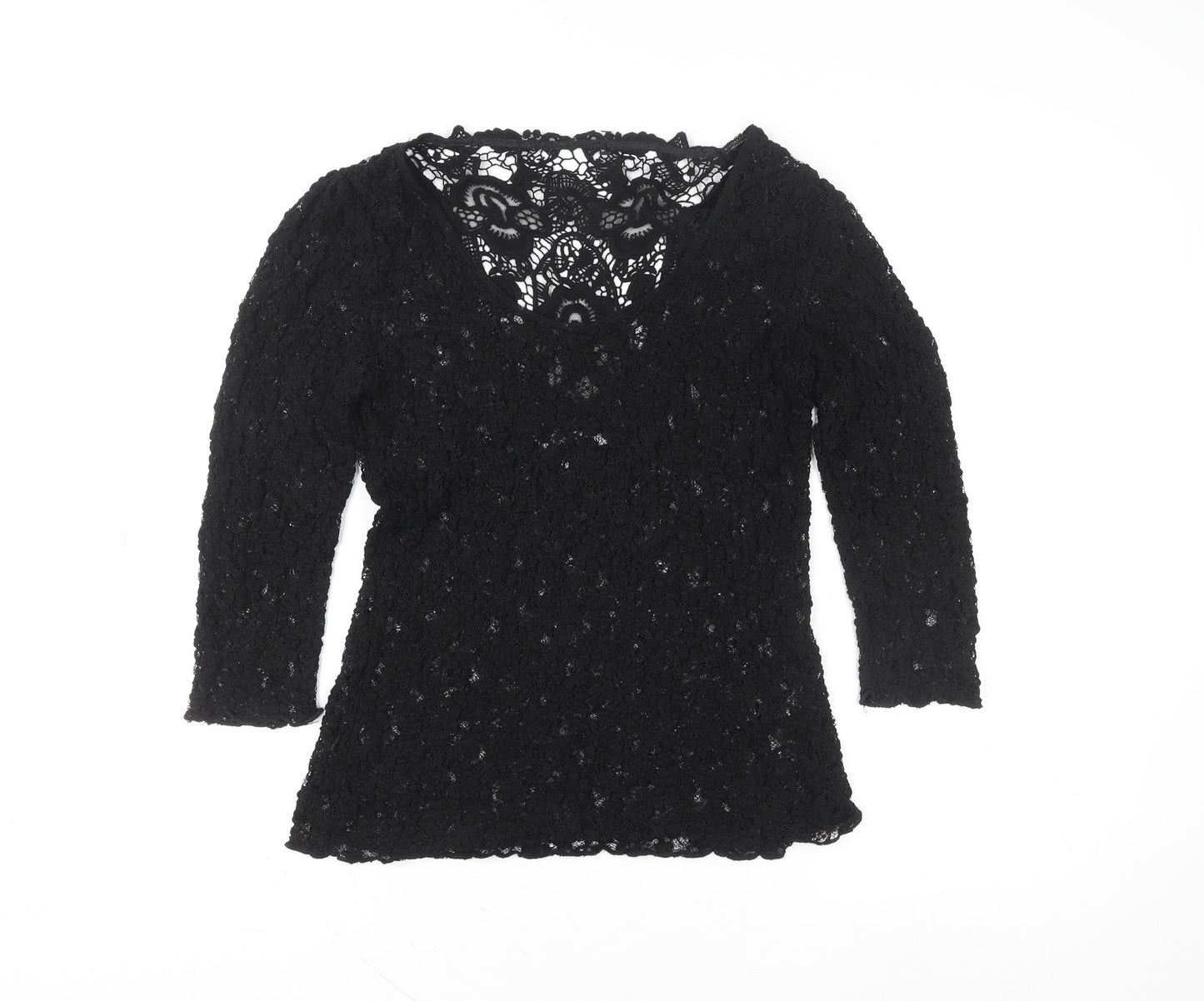 Marks and Spencer Women’s Black Lace Slim Fit V-Neck Blouse Size 12
