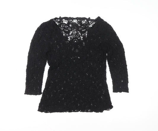 Marks and Spencer Women’s Black Lace Slim Fit V-Neck Blouse Size 12