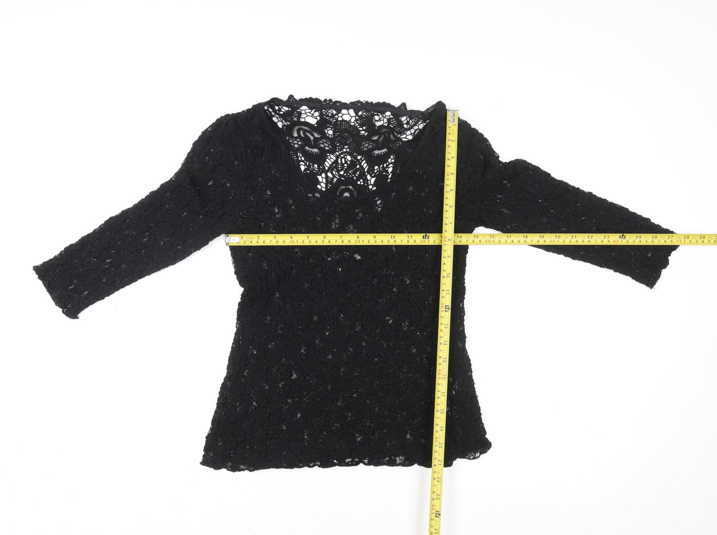 Marks and Spencer Women’s Black Lace Slim Fit V-Neck Blouse Size 12