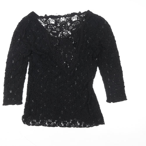 Marks and Spencer Women’s Black Lace Slim Fit V-Neck Blouse Size 12