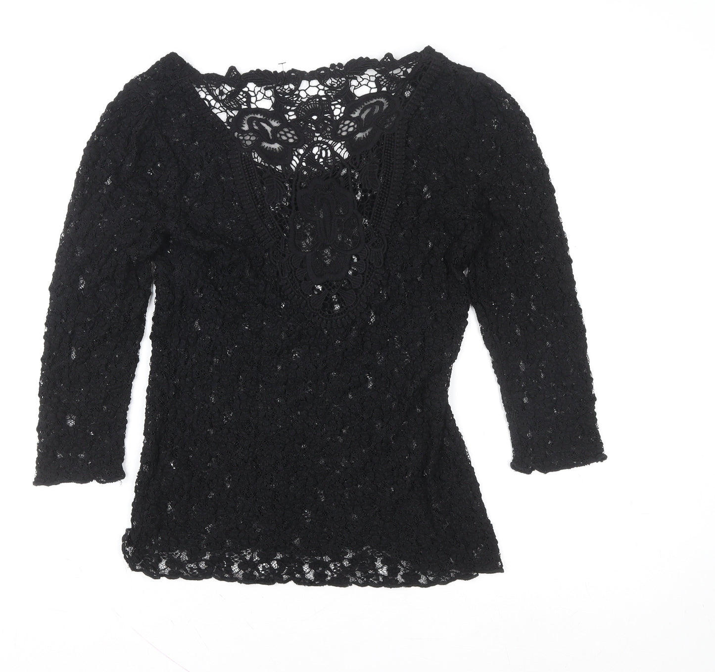 Marks and Spencer Women’s Black Lace Slim Fit V-Neck Blouse Size 12