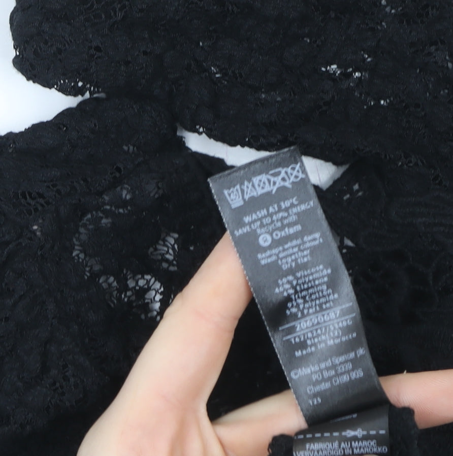 Marks and Spencer Women’s Black Lace Slim Fit V-Neck Blouse Size 12