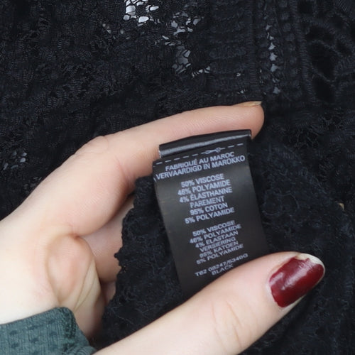 Marks and Spencer Women’s Black Lace Slim Fit V-Neck Blouse Size 12