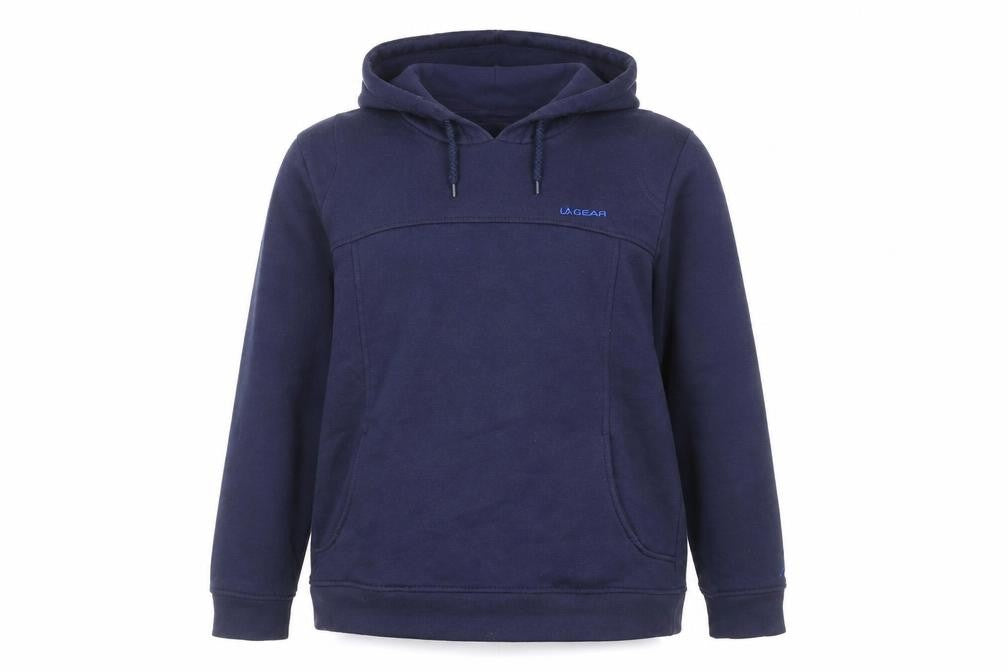 Front view of LA Gear Women's Navy Blue Pullover Hoodie, size 14, Cotton Blend