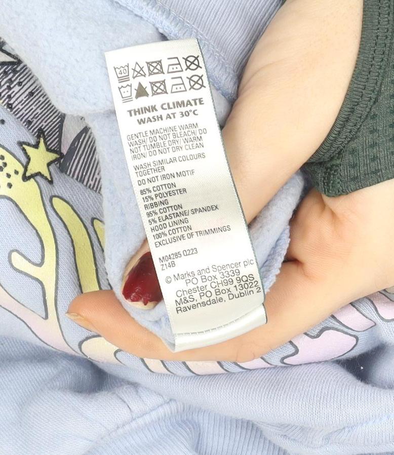 Marks and Spencer Girls Blue Celestial Graphic Pullover Hoodie 7-8 Years