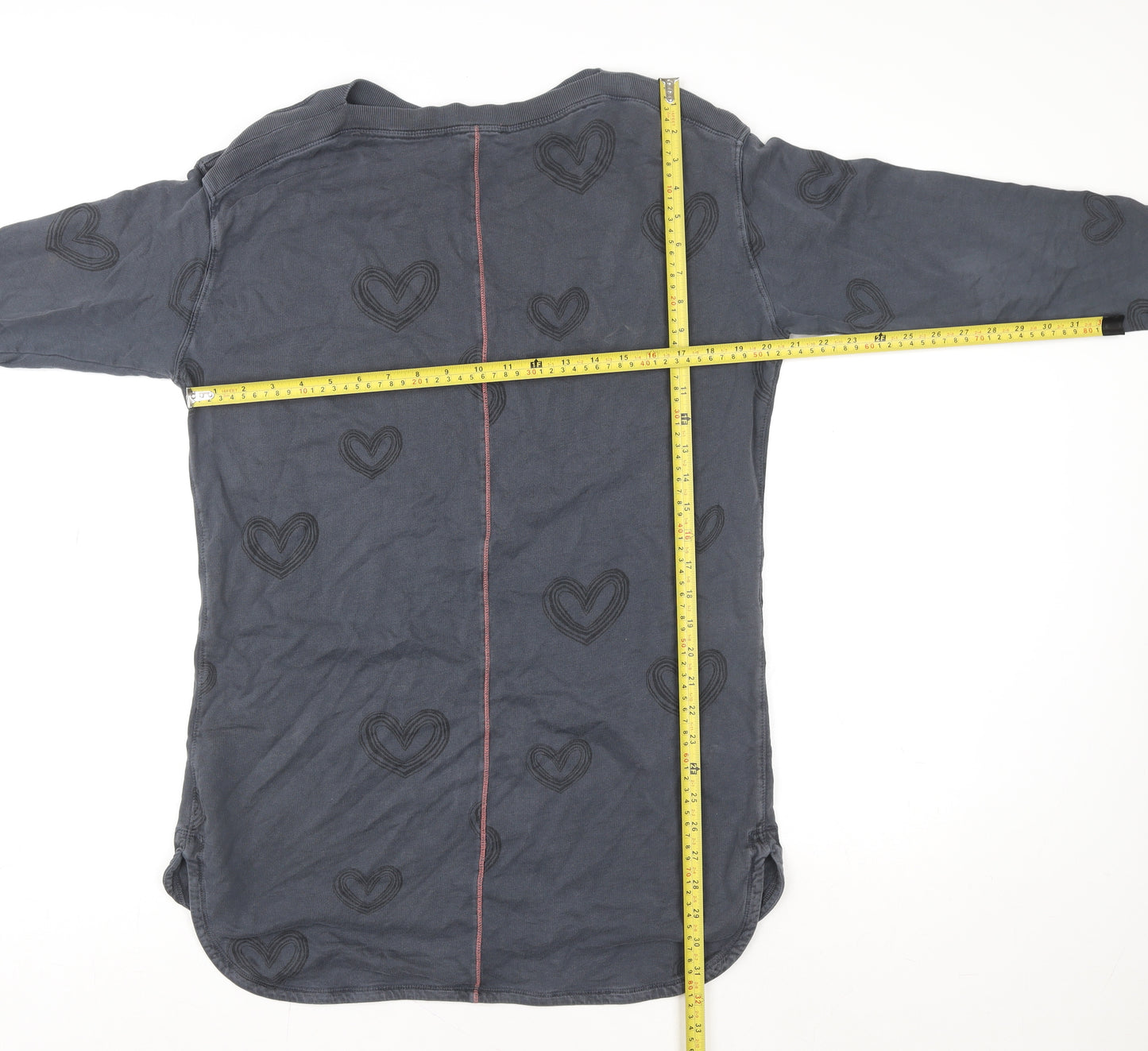 White Stuff Women Blue Heart Print Tunic Sweatshirt UK 12