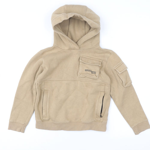 Next Boys Beige Cotton Blend Pullover Hoodie Age 7 Cargo Pocket Style
