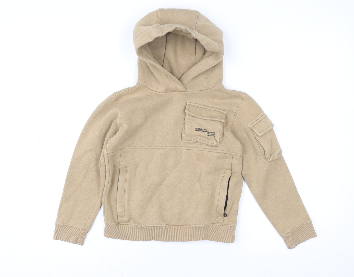 Next Boys Beige Cotton Blend Pullover Hoodie Age 7 Cargo Pocket Style