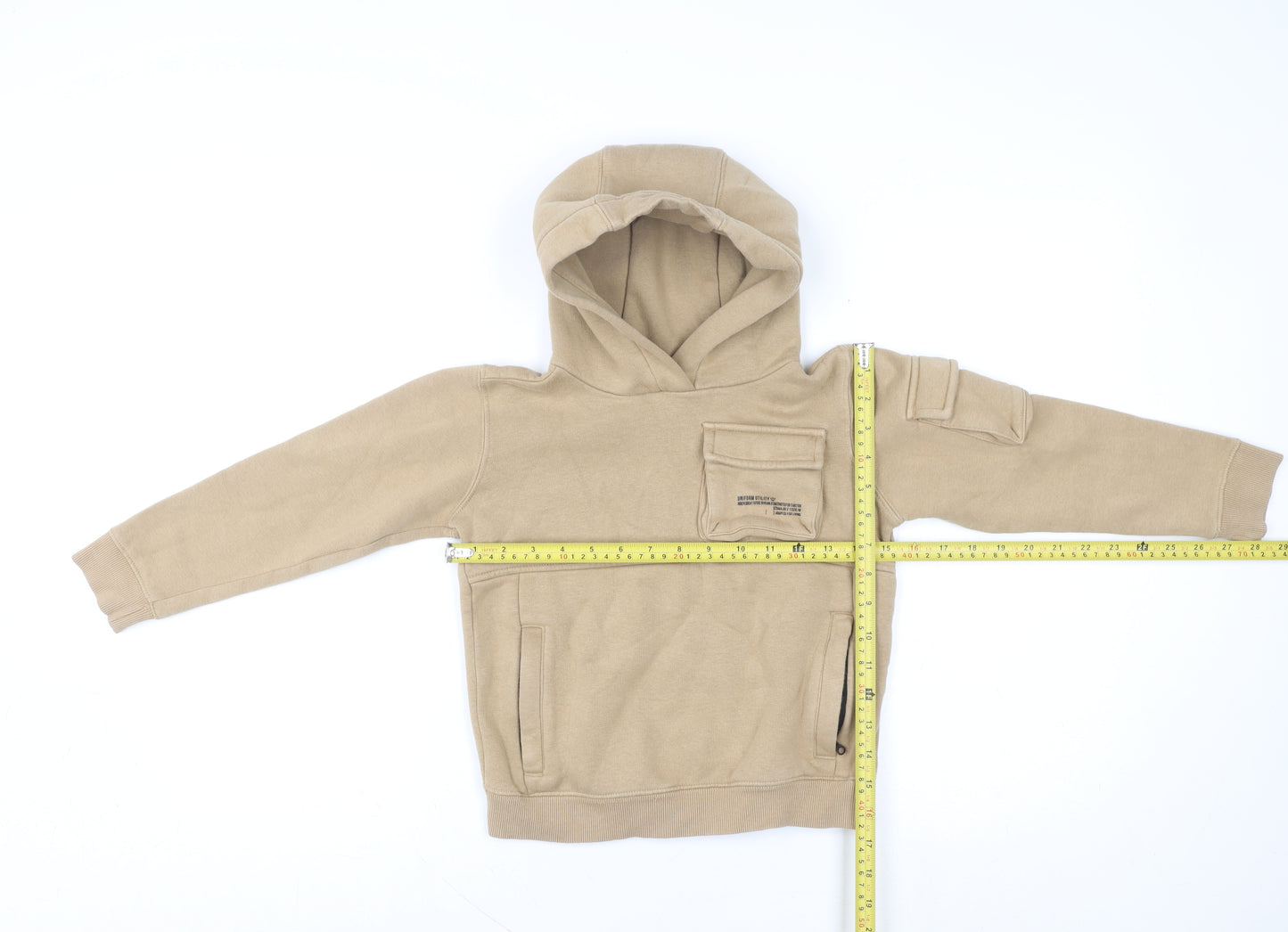 Next Boys Beige Cotton Blend Pullover Hoodie Age 7 Cargo Pocket Style