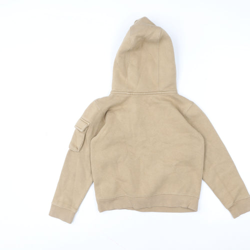 Next Boys Beige Cotton Blend Pullover Hoodie Age 7 Cargo Pocket Style