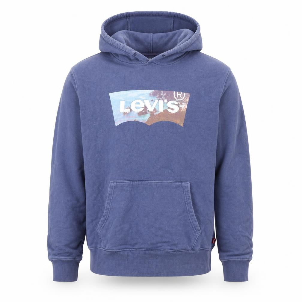 Front view of Levi's Men's Blue Pullover Hoodie M Classic Graphic Print