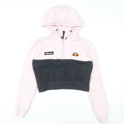 Ellesse Womens UK 6 Pink & Charcoal Full Zip Cropped Hoodie