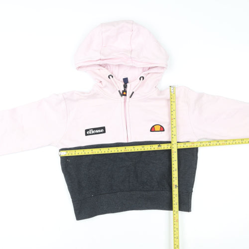 Ellesse Womens UK 6 Pink & Charcoal Full Zip Cropped Hoodie