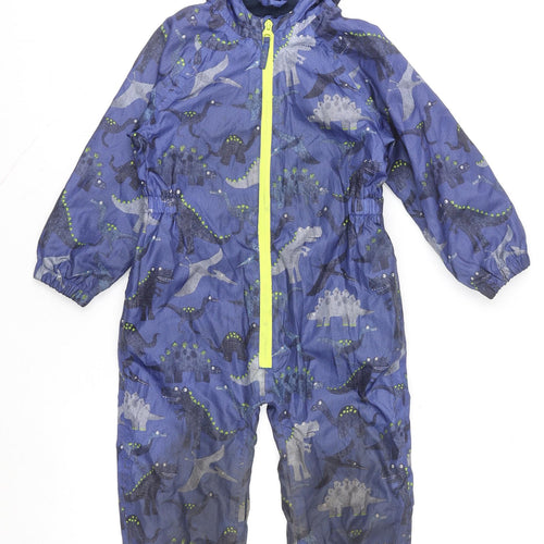 Bluezoo Boys Blue Dinosaur Waterproof Hooded Snowsuit 3 Years