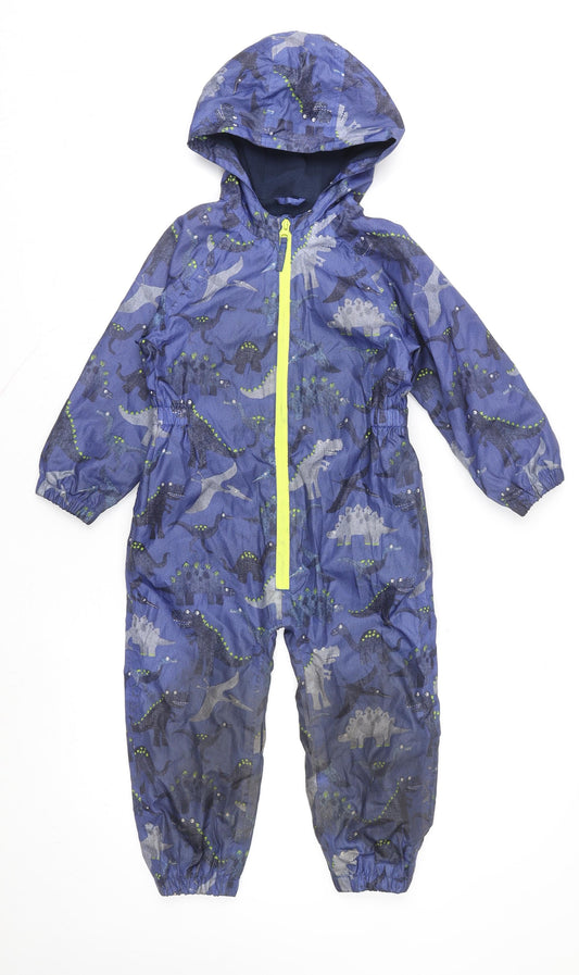 Bluezoo Boys Blue Dinosaur Waterproof Hooded Snowsuit 3 Years