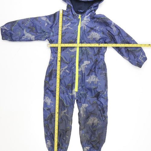 Bluezoo Boys Blue Dinosaur Waterproof Hooded Snowsuit 3 Years