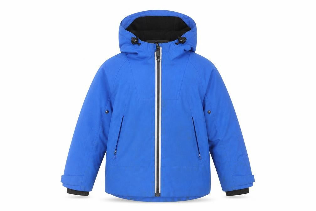 Front view of Marks & Spencer boys’ blue hooded waterproof puffer jacket 3-4 years