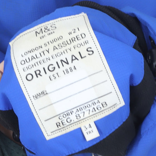 Marks and Spencer Boys Blue Hooded Waterproof Puffer Jacket 3-4 Years