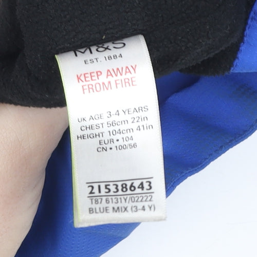 Marks and Spencer Boys Blue Hooded Waterproof Puffer Jacket 3-4 Years