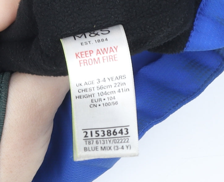 Marks and Spencer Boys Blue Hooded Waterproof Puffer Jacket 3-4 Years