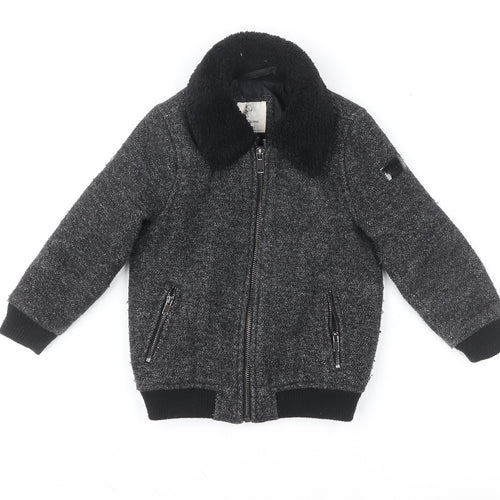 River Island Girls Grey Wool Blend Bomber Jacket 2-3 Years Lined Zip