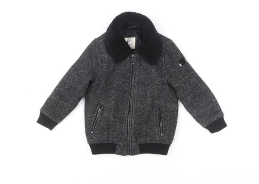 River Island Girls Grey Wool Blend Bomber Jacket 2-3 Years Lined Zip