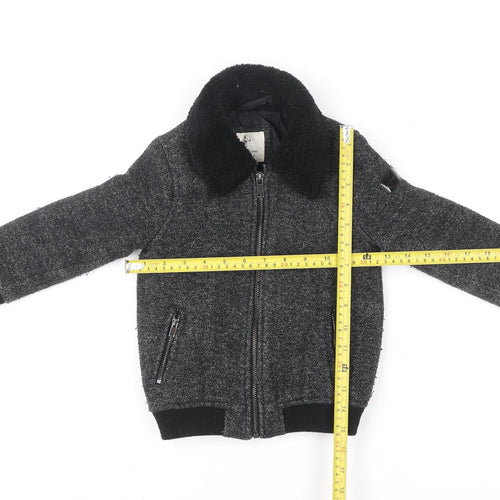 River Island Girls Grey Wool Blend Bomber Jacket 2-3 Years Lined Zip