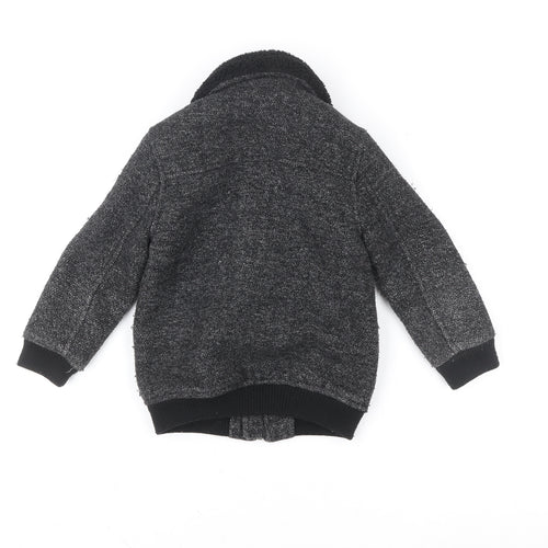 River Island Girls Grey Wool Blend Bomber Jacket 2-3 Years Lined Zip