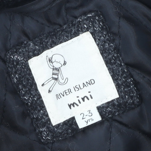 River Island Girls Grey Wool Blend Bomber Jacket 2-3 Years Lined Zip