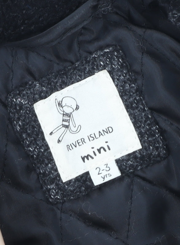 River Island Girls Grey Wool Blend Bomber Jacket 2-3 Years Lined Zip