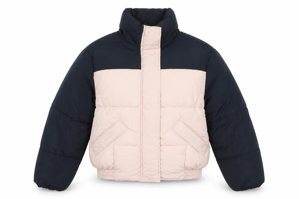Front view of H&M Divided Women's Pink & Black Puffer Jacket XS Winter Coat