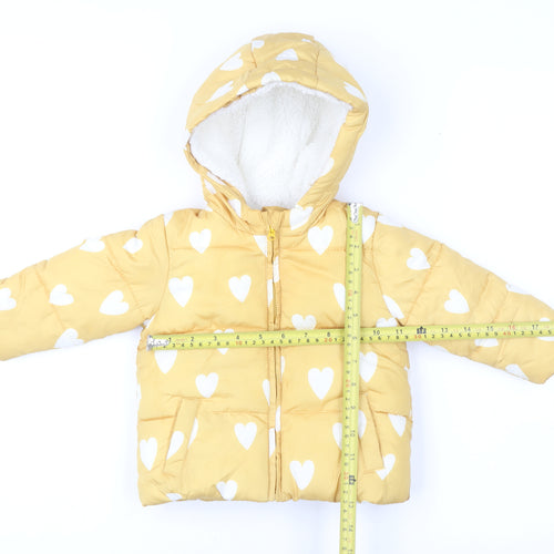 F&F Unisex Baby Yellow Heart Puffer Jacket 6-9 Months Hooded Winter Coat