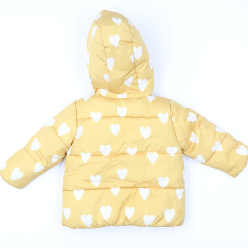 F&F Unisex Baby Yellow Heart Puffer Jacket 6-9 Months Hooded Winter Coat