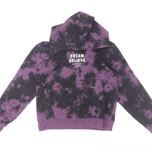 H&M Girls Purple Tie Dye Hoodie 11-12 Years Pullover Regular Fit
