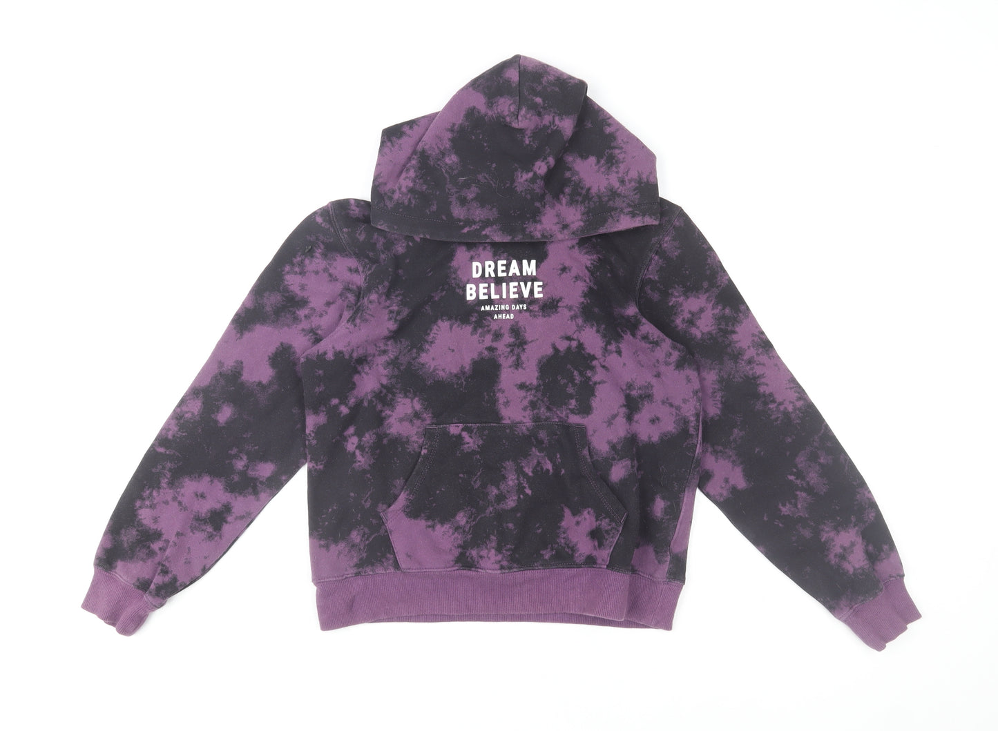 H&M Girls Purple Tie Dye Hoodie 11-12 Years Pullover Regular Fit