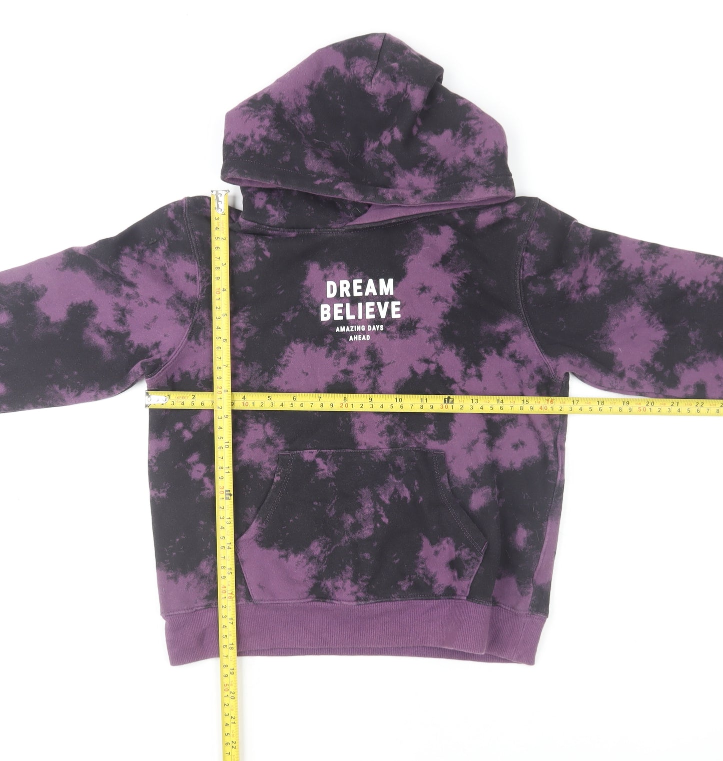 H&M Girls Purple Tie Dye Hoodie 11-12 Years Pullover Regular Fit
